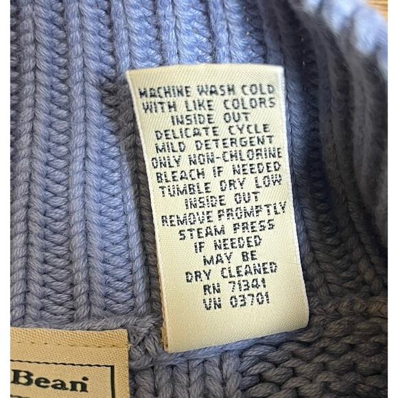 LL Bean Womens Sweater 100% Cotton Mock Neck Chunky Cable Knit Blue Medium - Picture 7 of 16